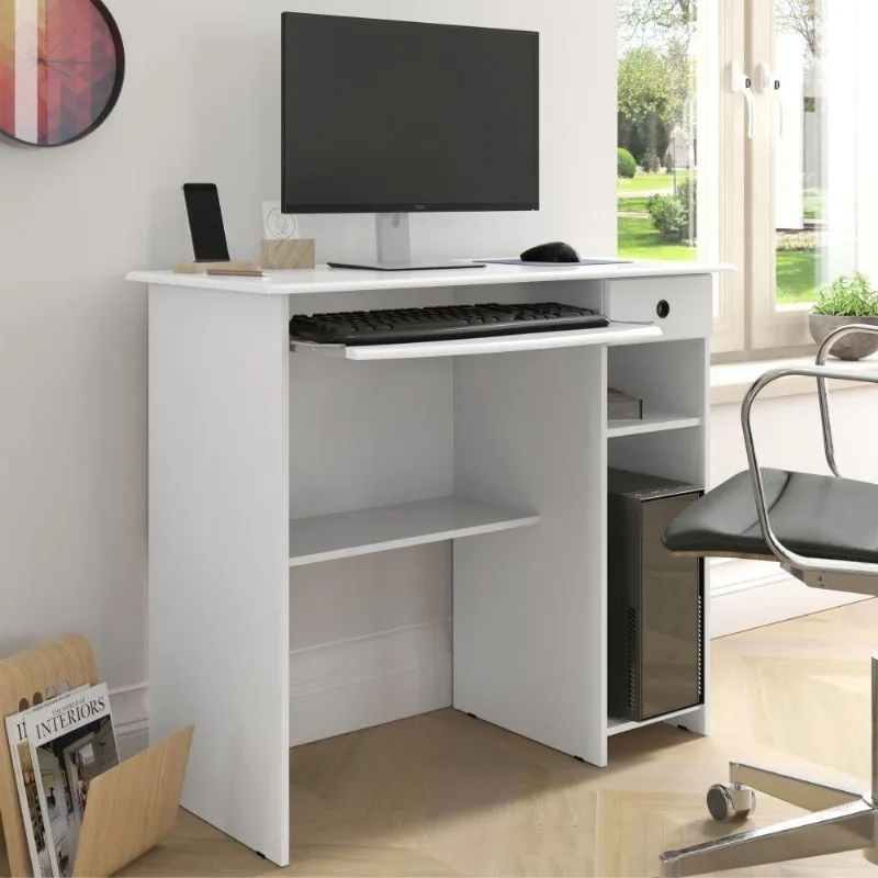 Mesa para Computador Retangular Afrodite Moderno 1 Gaveta MDF-MDP 90CM Branco EJ