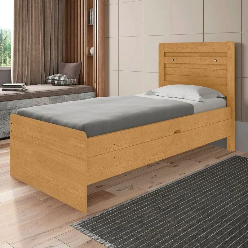 Cama de Solteiro com Baú Villa Mistral Naturalle Off White MDF Framar