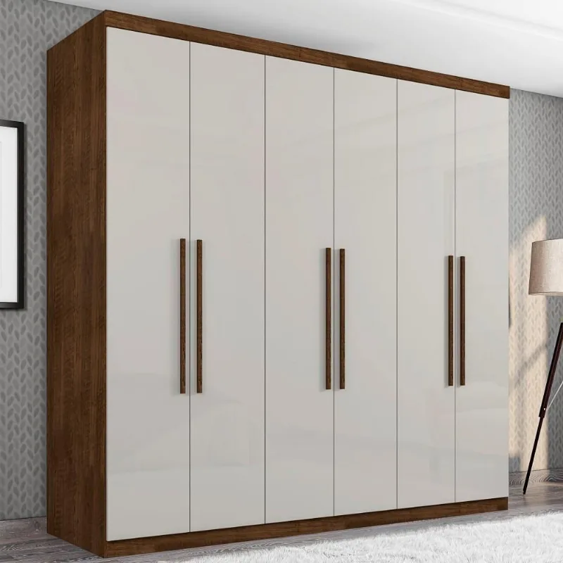 Guarda Roupa Casal Paris Seis Portas Bater 4 Gavetas MDF Malbec-Off White Framar