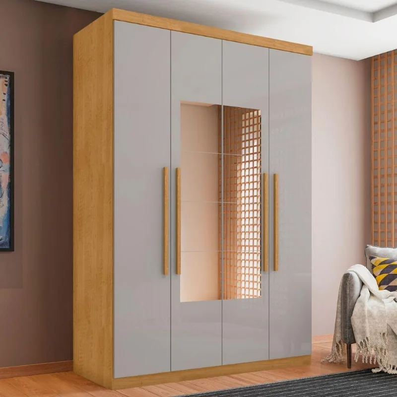 Guarda Roupa Solteiro Casa Boreal TH SHOP 4 Portas de Bater 4 Gavetas MDF Naturalle-Off White Framar
