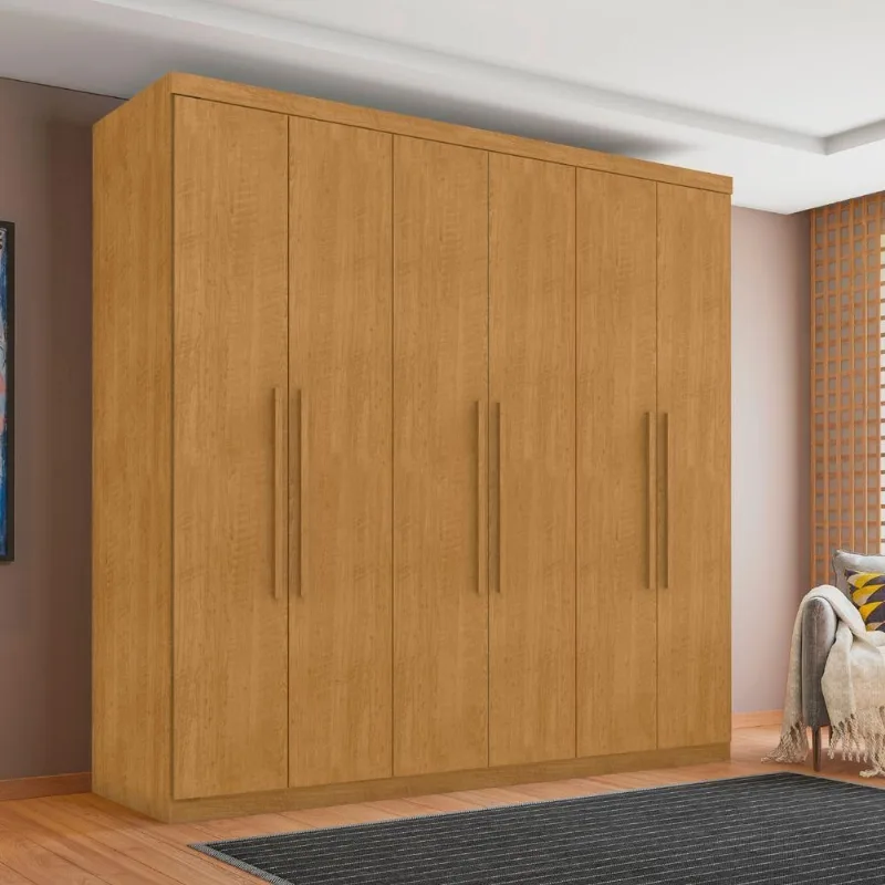 Guarda Roupa Casal Dália 6 Portas de Bater 4 Gavetas MDF Naturalle Framar