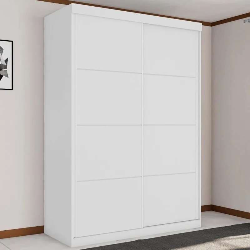 Guarda Roupa Solteiro Verona 2 Portas Correr 3 Gavetas MDF Branco Framar