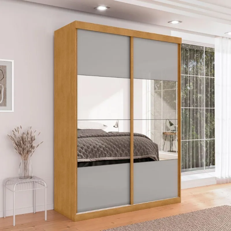Guarda Roupa Solteiro Nobre 2 Portas Correr 3 Gavetas com Espelho Naturalle-Off White Framar