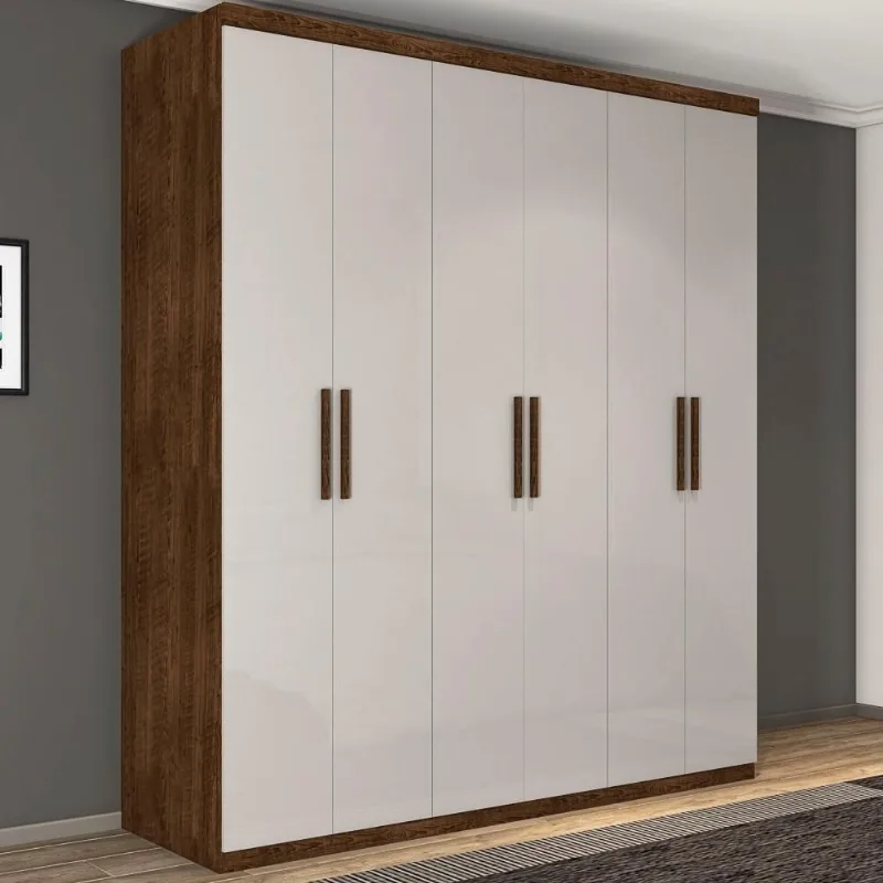 Guarda Roupa Casal Elisa 6 Portas de Bater 3 Gavetas MDP MDF Malbec Off White Framar