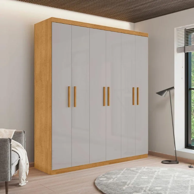 Guarda Roupa Casal Lince 6 Portas Bater 3 Gavetas MDP Naturalle-Off White Framar