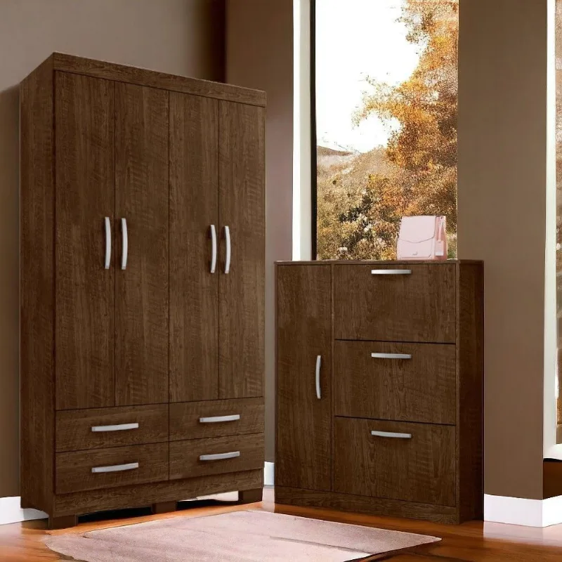 Guarda Roupa e Sapateira Casal Linha Dourada 4 Portas 4 Gavetas MDP Malbec Framar
