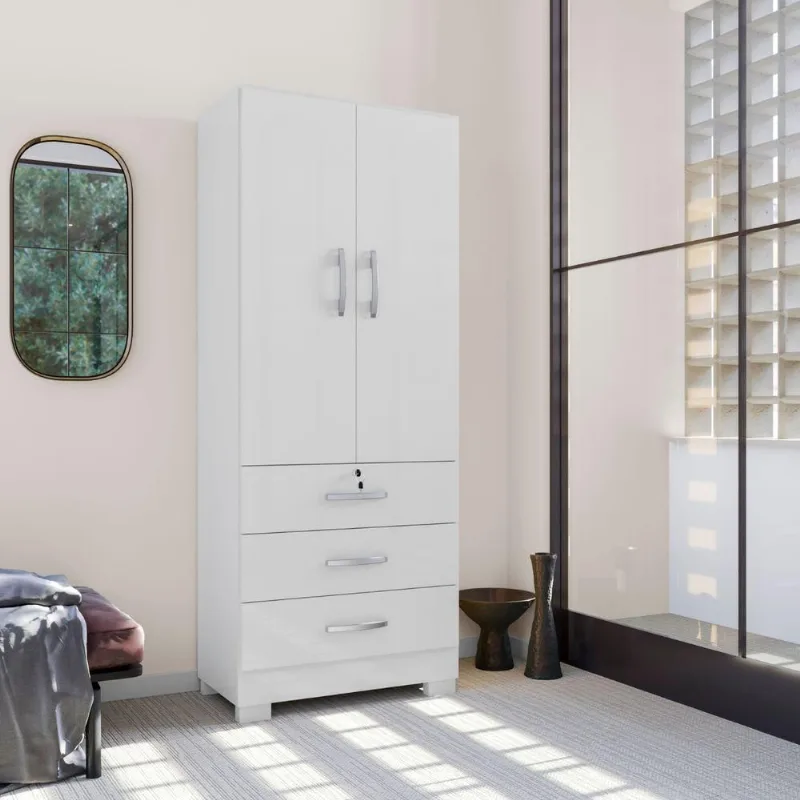 Guarda Roupa Solteiro Prisma 2 Portas 3 Gavetas MDP Branco Framar