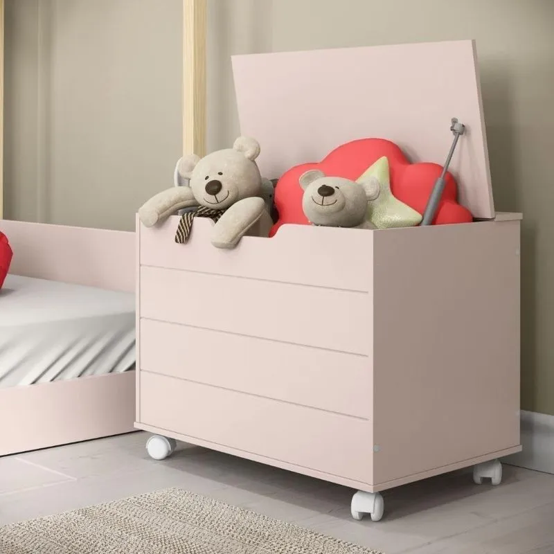 Baú Caixa De Brinquedos Toys Rose Sem Porta Sem Gavetas Mdp Tamanho 70cm Rosê