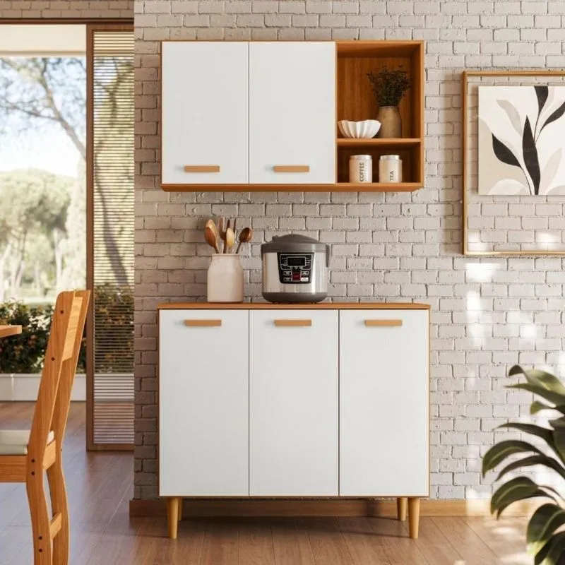 Kit Cozinha Susi 5 Portas MDP 91cm Freijó Grafite Mais De Casa
