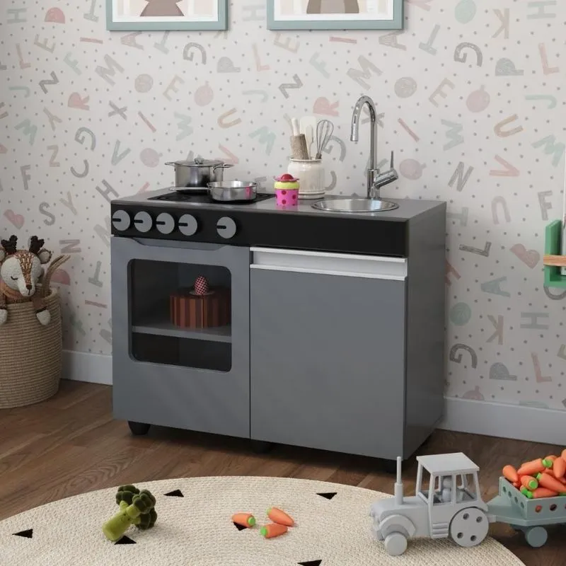 Cozinha Infantil Luli com Cooktop de 5 Bocas e Forno Cinza Mais de Casa Cozinha Infantil Luli com Cooktop de 5 Bocas Cinza Mais de Casa