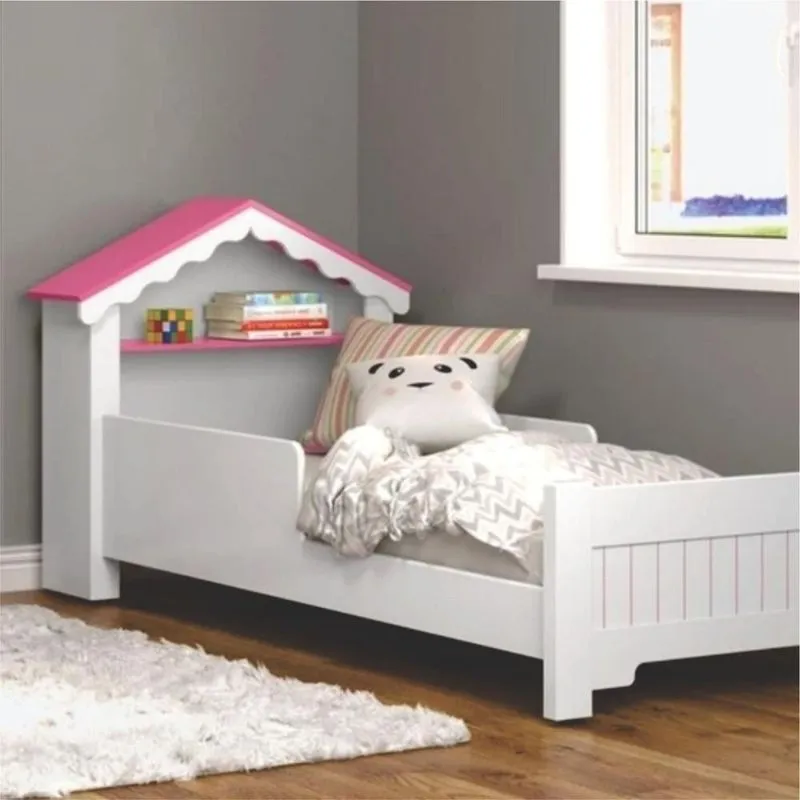 Mini Cama Infantil Casinha Princesa Com Grade MDF Branco Com Rosa Mais De Casa