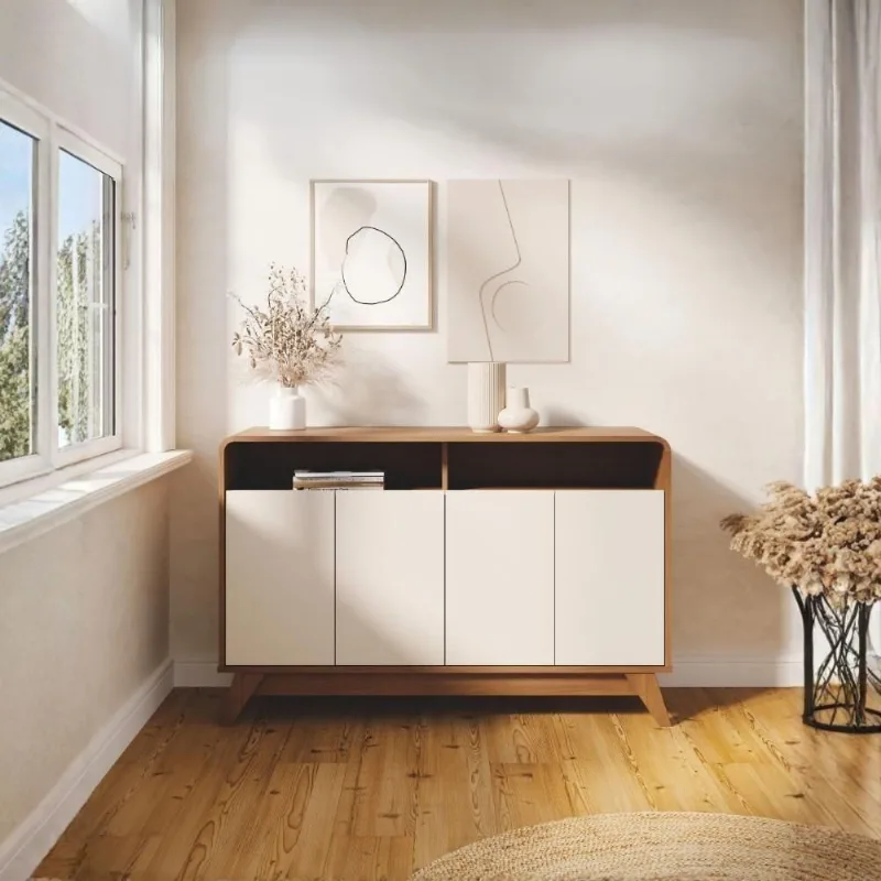 Buffet Decorativo Nature Moderno 4 Portas 1 Gaveta MDF 125CM Amadeirado Mais de Casa