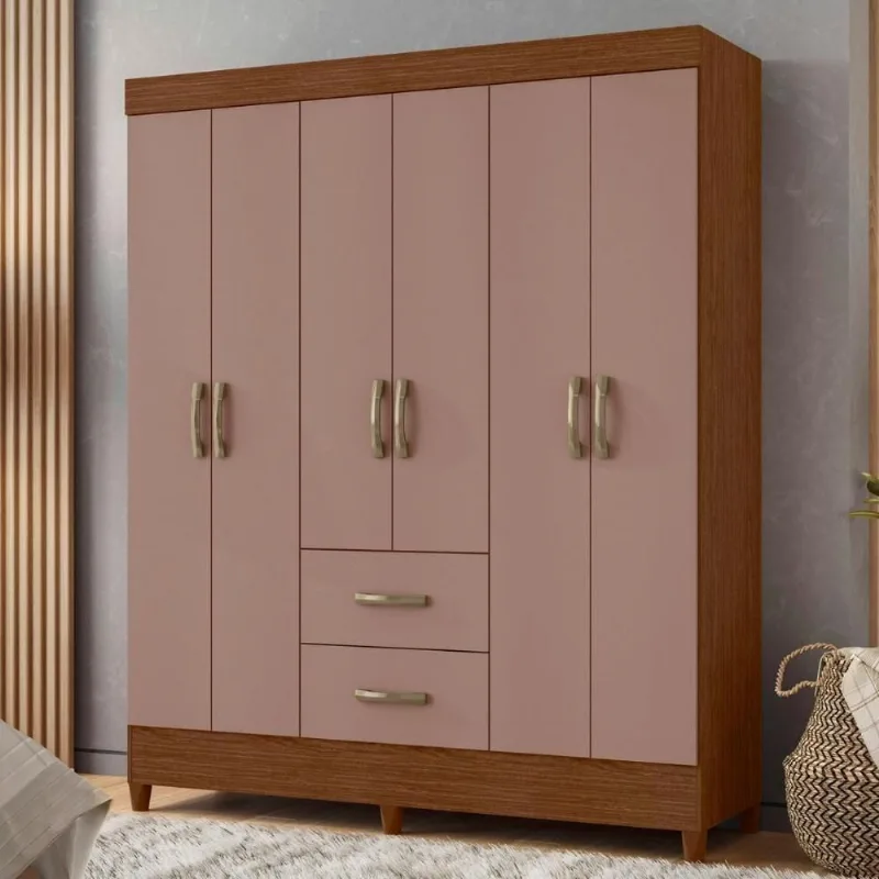 Guarda Roupa Closet Mobi Six Wide Nogueira Cappuccino 2 Gavetas MDP 147CM Casah