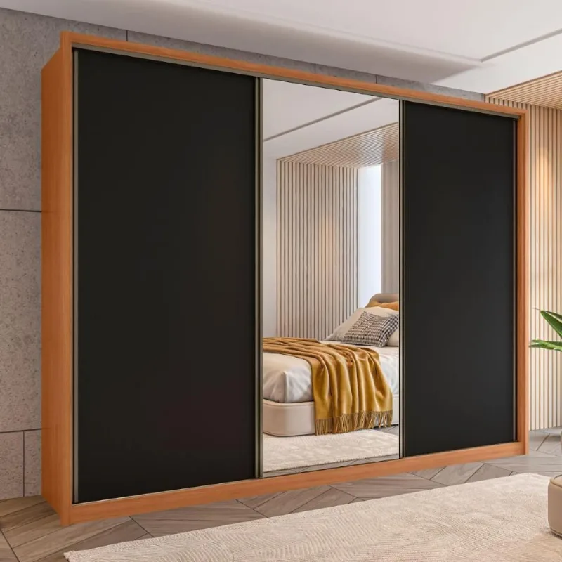 Guarda Roupa Casal Amara 2.7 2 Portas de Correr 2 Gavetas MDP Freijó Preto Casah 270.5CM