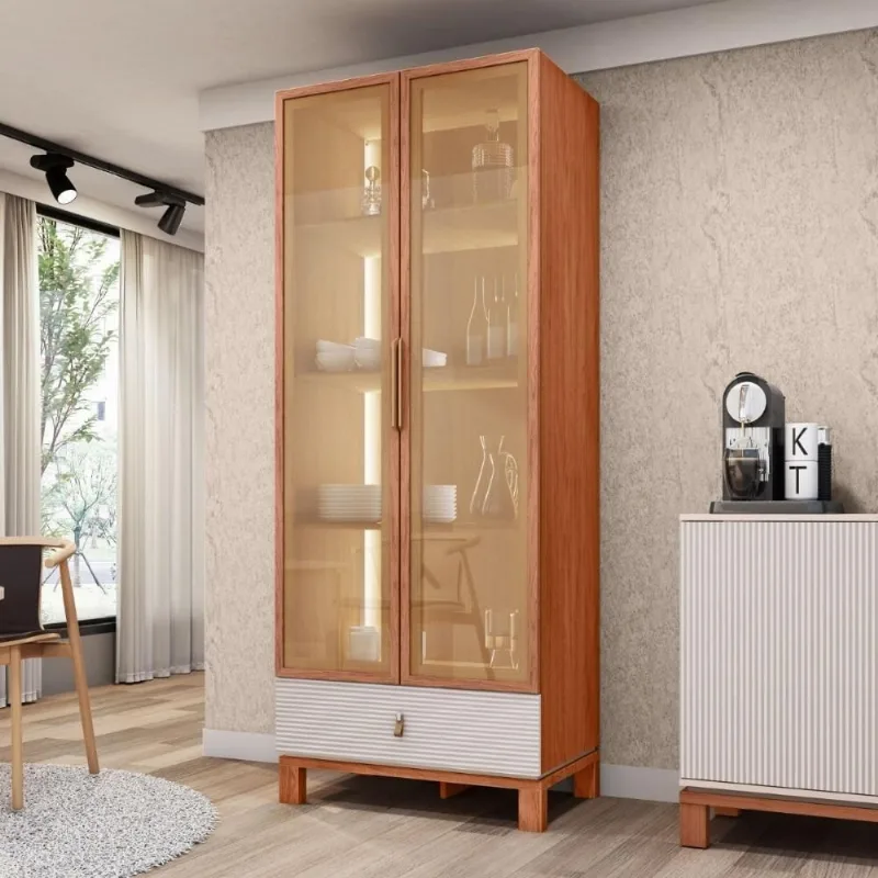 Cristaleira Lumy 2 Portas de Vidro Prateleiras MDF-MDP Off White Casah 75,4CM