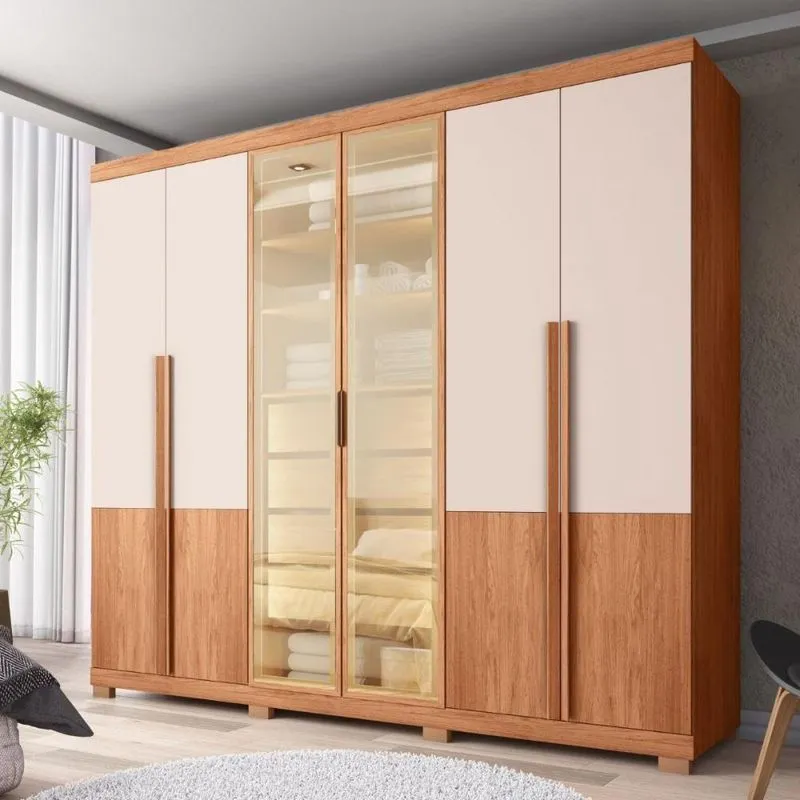 Guarda Roupa Casal Sinatra 6 Portas De Bater 4 Gavetas Mdf Mdp Com Led Freijó Off White Mais De Casa