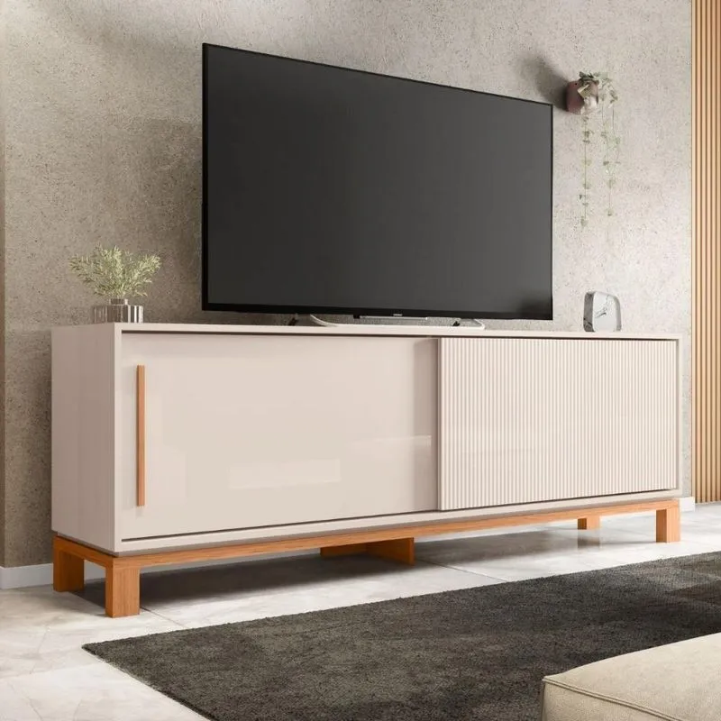 Bancada Mondrian 1.8 Para TV 65" 179.4cm MDP Off White Freijó Mais de Casa