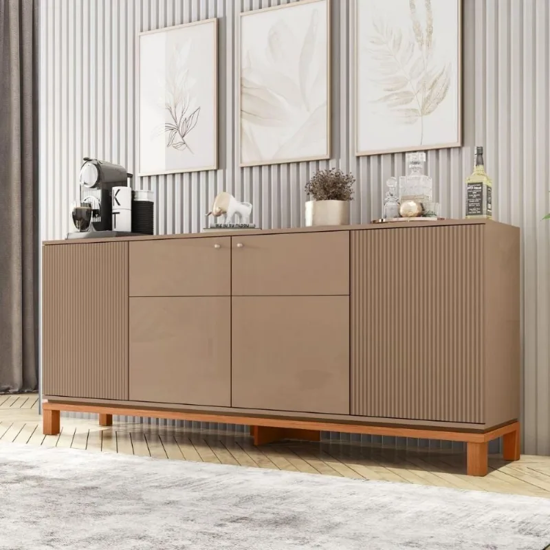 Buffet Suspenso Mondrian Moderno 4 Portas MDP 180CM Amadeirado Mais de Casa