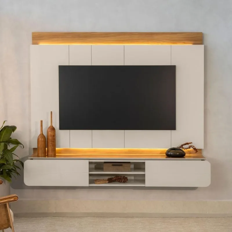 Home para TV Zurique 75" 200CM MDF-MDP com Portas Deslizantes Off White Brilho Casah