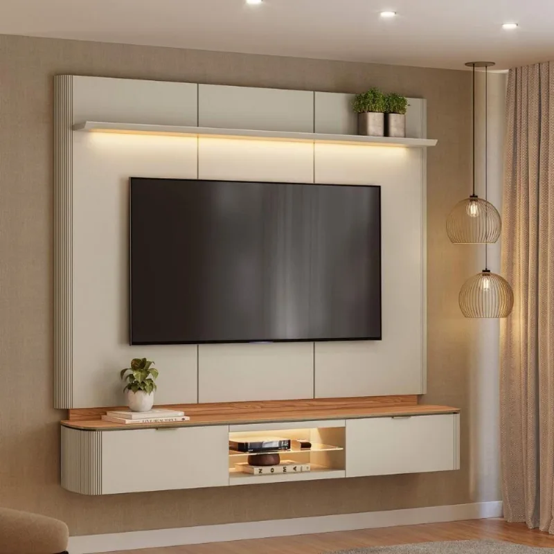 Home para TV Ferrara 180CM MDP-MDF com Portas Deslizantes Canela e Off White Casah