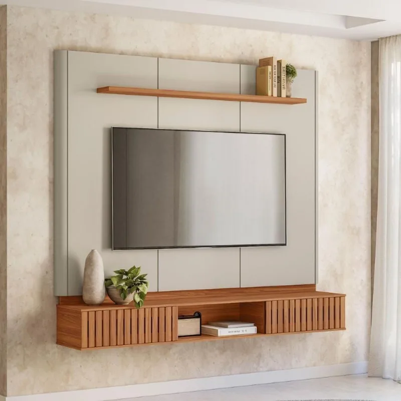 Home para TV Amarante 70" 183CM MDP-MDF com Portas Deslizantes Canela Off White Casah