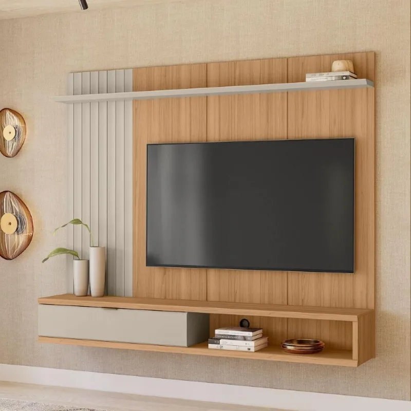 Home para TV Sintra 75" 179CM MDP MDF Jequitibá Off White com Porta Deslizante Casah