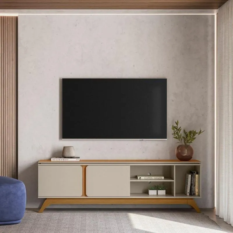 Rack Para TV Istambul 200cm MDF-MDP Porta Giratória Off White Casah