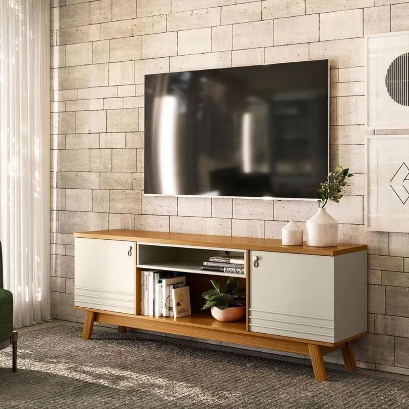 Rack Para TV Colorado 180cm MDP e MDF Retrô Com Pés Palito Off White Casah