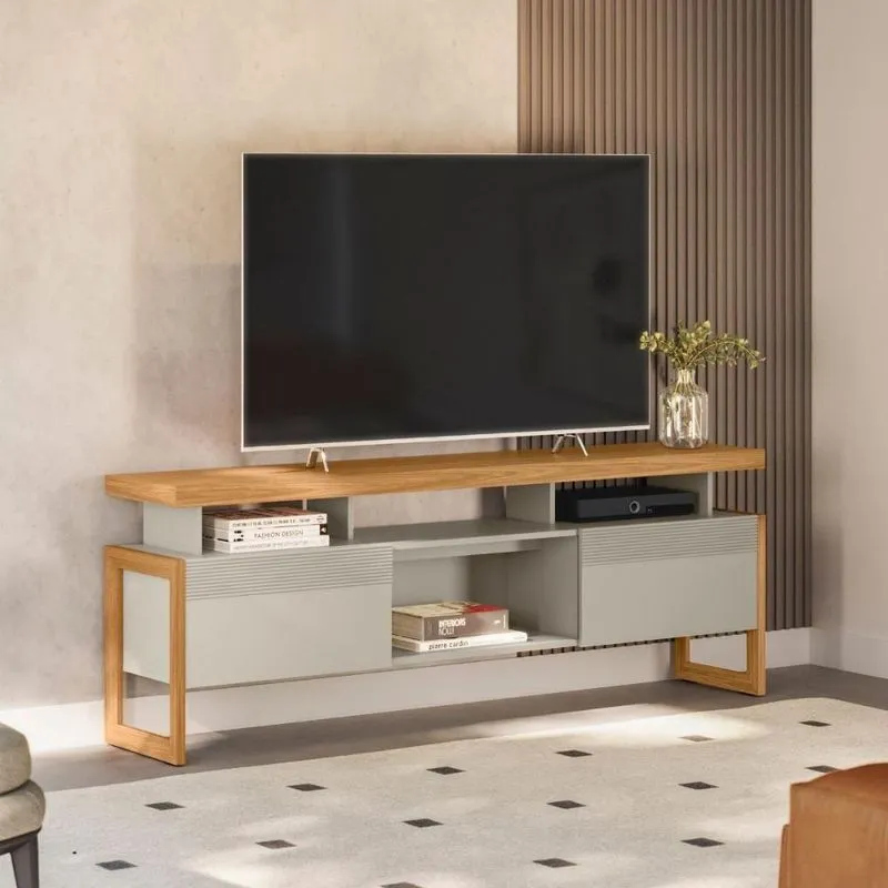 Rack Para TV Esmeralda 70" 180cm MDF e MDP com Nichos Nature Off White Casah
