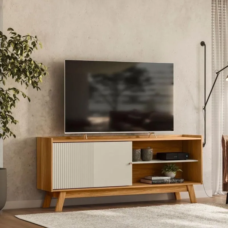 Rack Para TV Aurum 65" 160cm MDF e MDP Porta Basculante Nature Off White Casah