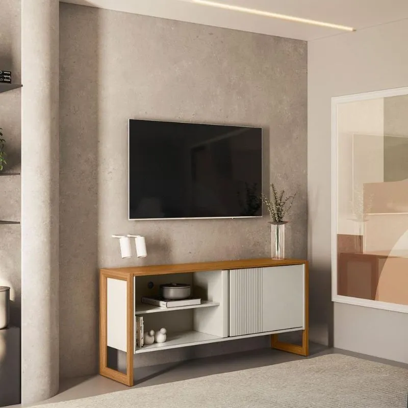 Rack Para TV Gold 141cm MDF e MDP com Nichos Off White Casah