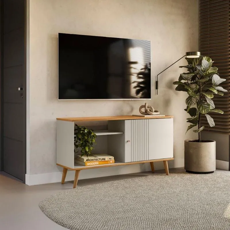 Rack Para TV Rubi 50 Polegadas 120cm MDP e MDF Off White Casah