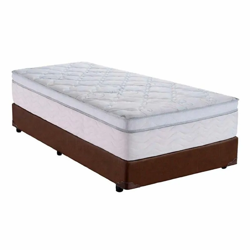 Cama Box Solteiro 88 Sintético Marrom Com Colchão Toronto Molas Ensacadas Branco D33 32cm