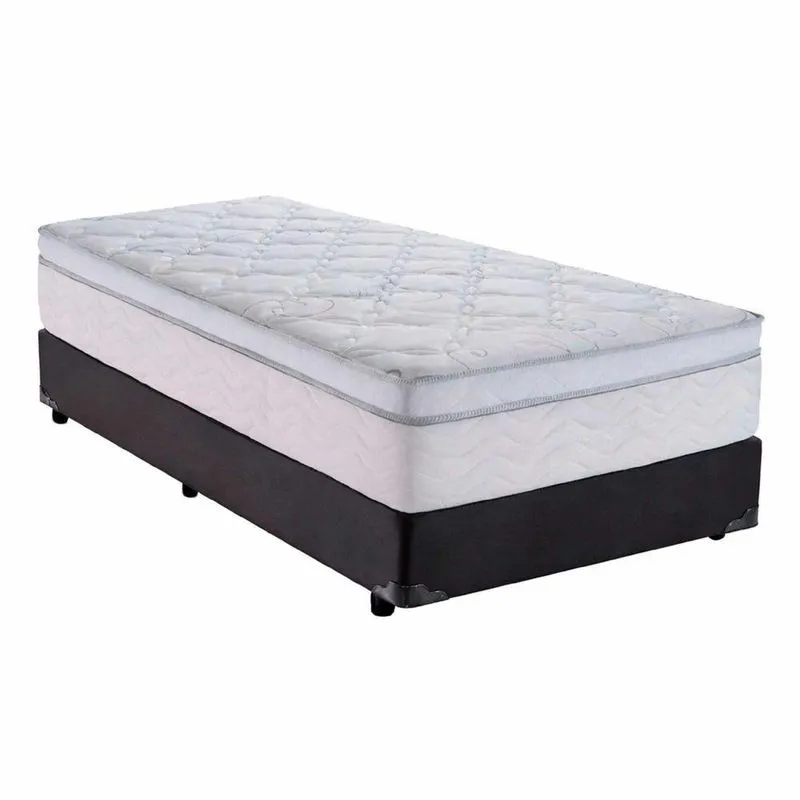 Cama Box Solteiro 88 Sintético Preto Com Colchão Toronto Molas Ensacadas Branco D33 32cm