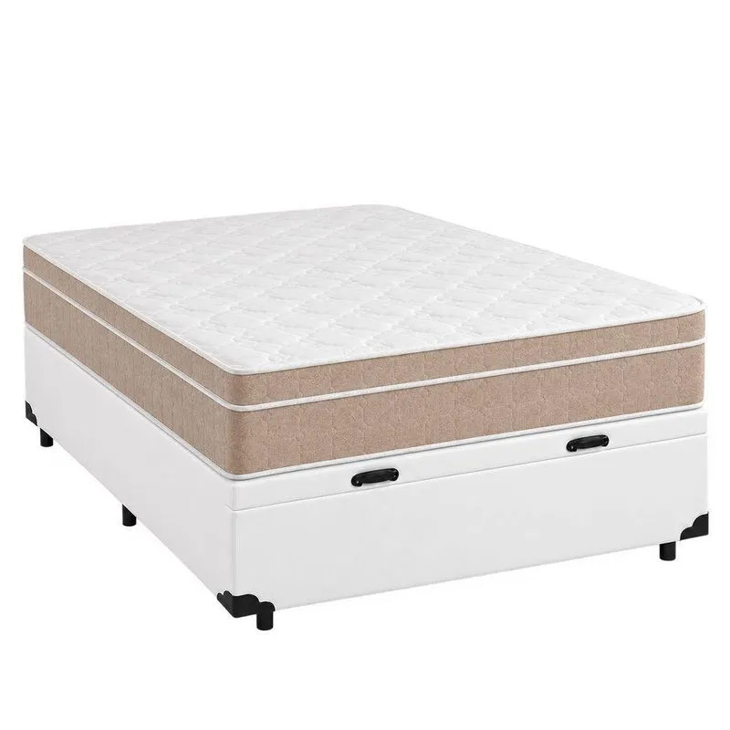 Cama Box Com Baú Casal Milano Molas Ensacadas Espuma Gel Branco