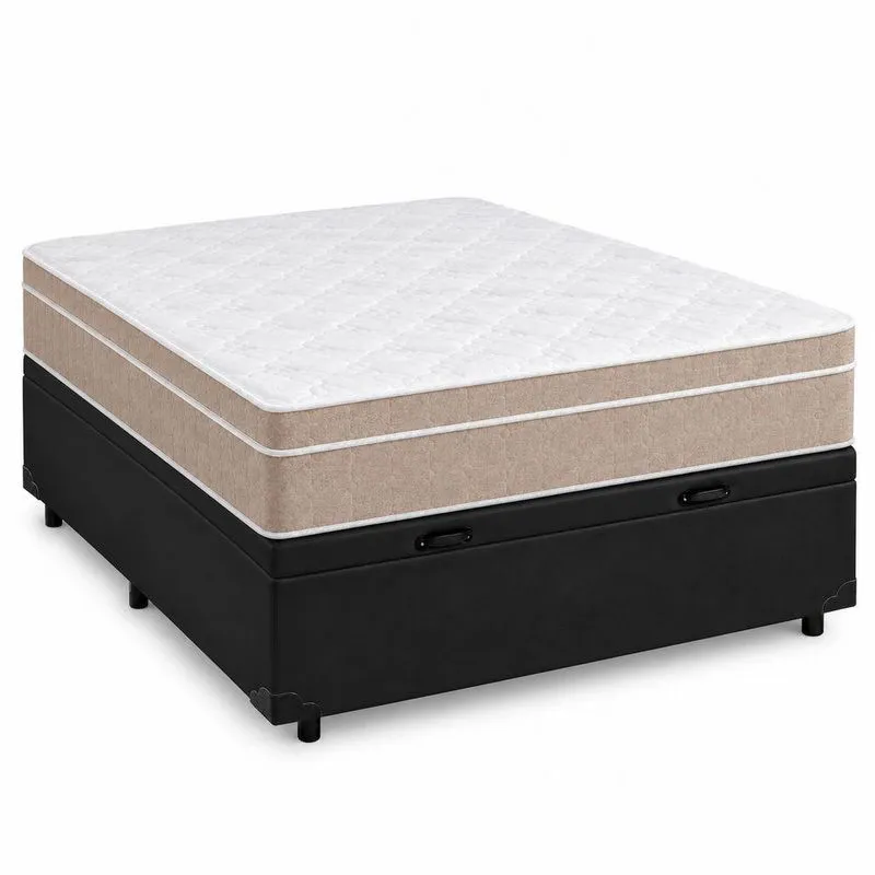 Cama Box Com Baú Casal Milano Molas Ensacadas Preto Milano
