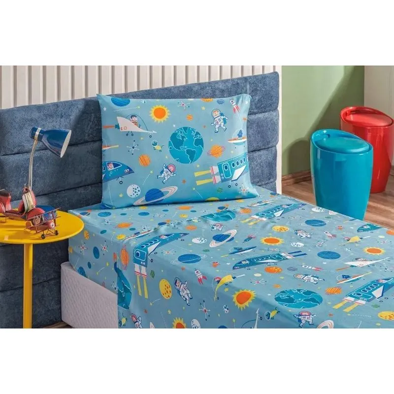 Kit Roupa Cama Solteiro Infantil Menina 3p - En - Astronauta