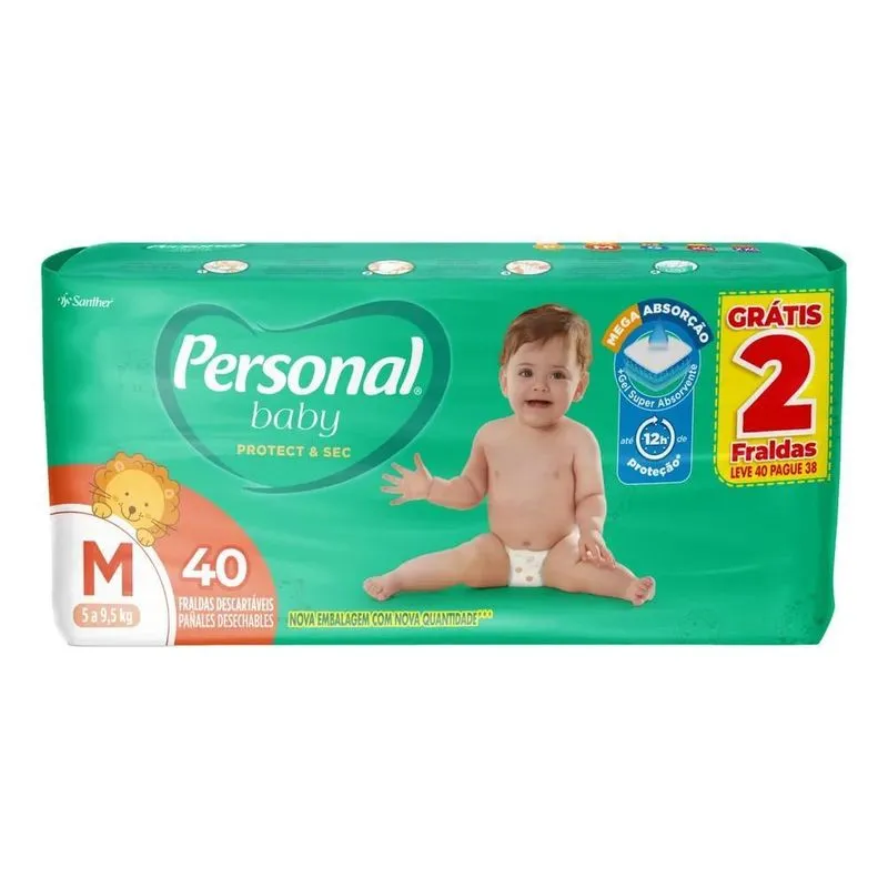 5x Fralda Descartável Personal Baby Protect &amp; Sec M 40 Uni