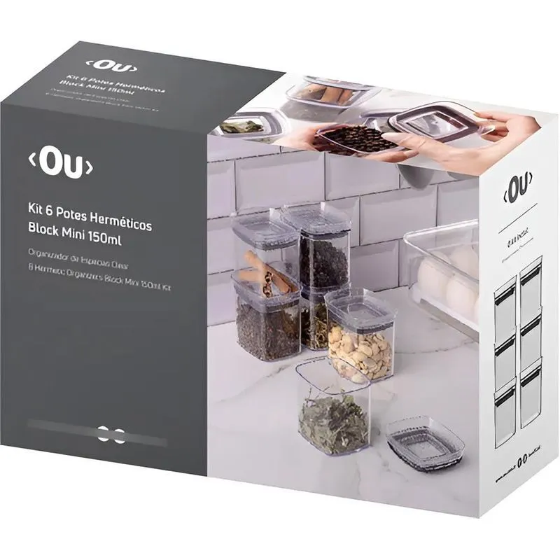 Organizador De Temperos Cozinha Clear 6 Peças Herméticos