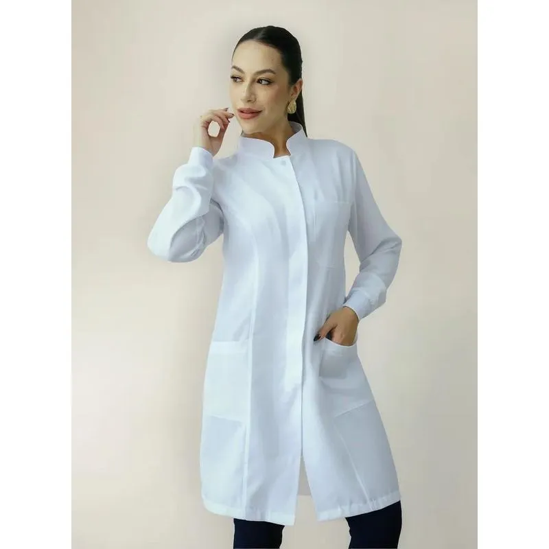 Jaleco Oxford Feminino Elegante Manga Longa Com P - Branco P