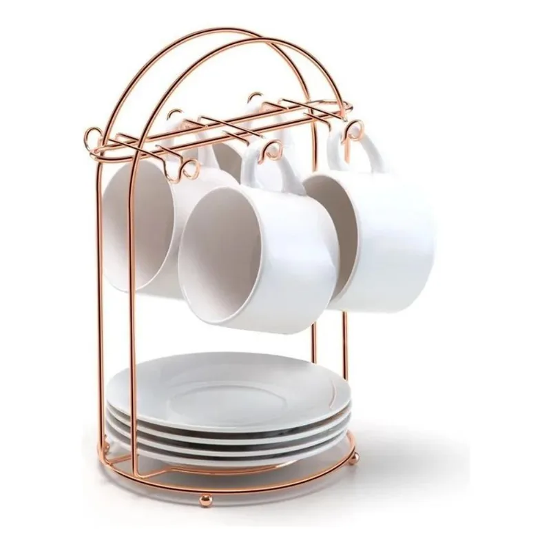 3x Suporte Organizador Para Xícaras De Chá Luxo Rose Gold