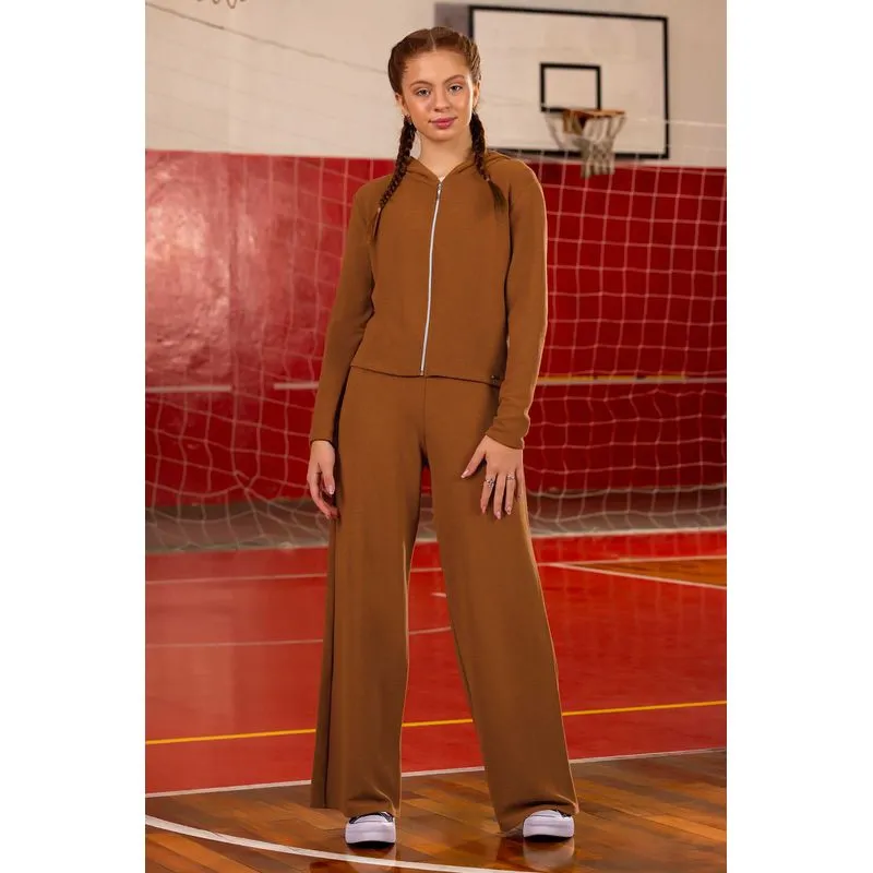 Calça Juvenil Menina Wide Leg Canelada Beats Marrom 14