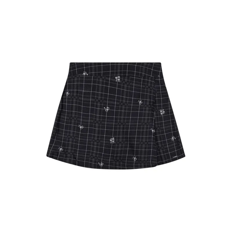 Short Saia Juvenil Menina Xadrez Floral Beats Preto 16