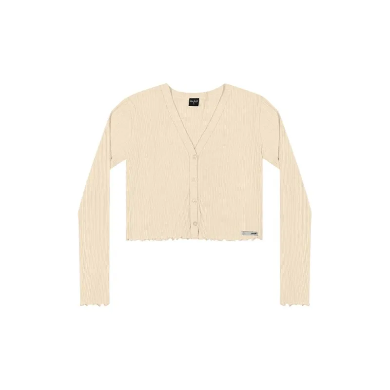 Cardigan Cropped Juvenil Menina Canelado Beats Bege 10