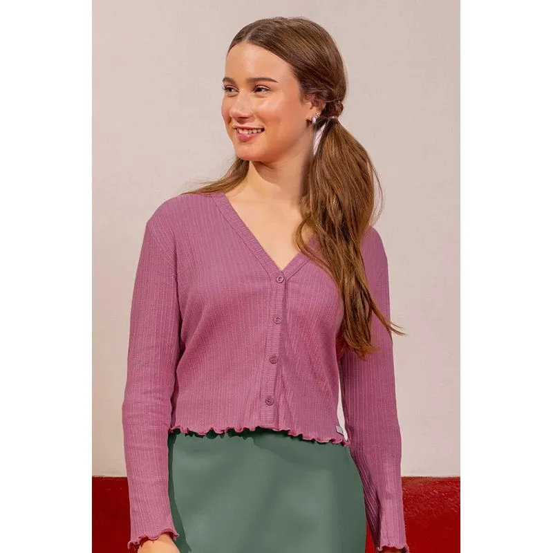 Cardigan Cropped Juvenil Menina Canelado Beats Rosa 12