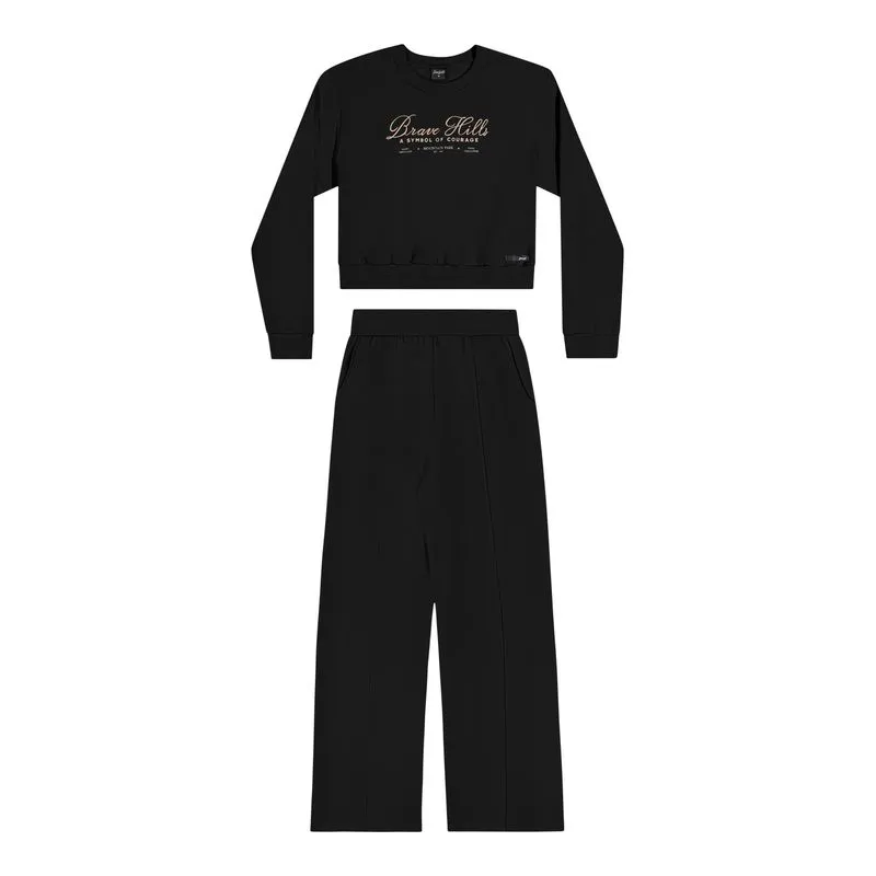 Conjunto Juvenil Menina Moletom Estampado Beats Preto 18