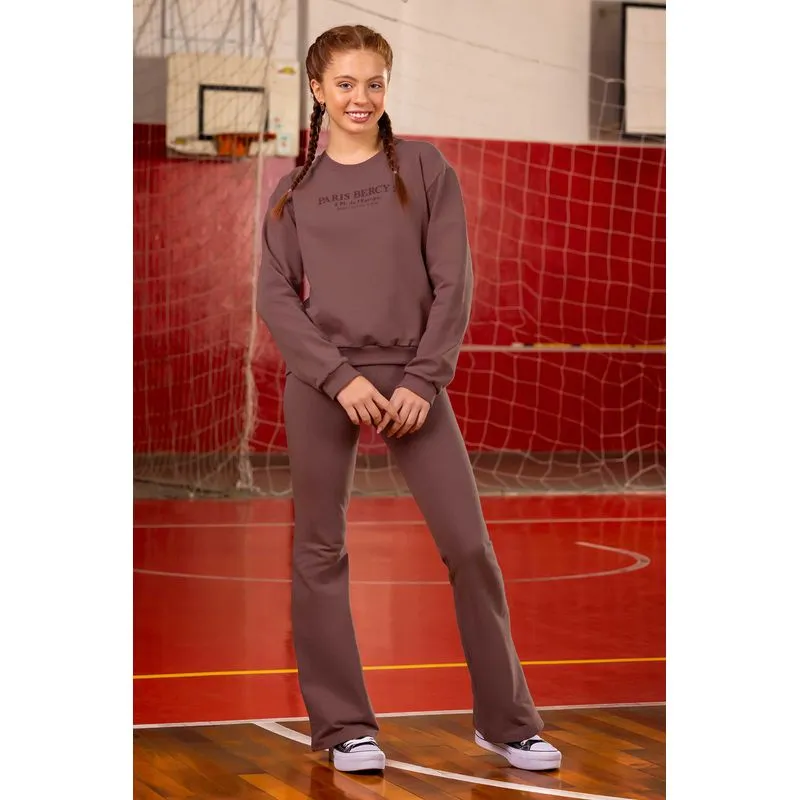 Conjunto Longo Juvenil Menina Estampa Puff Beats Marrom 12