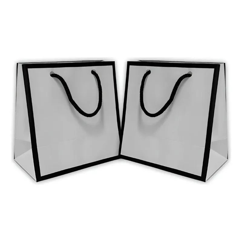 Sacola Papel Mini 10x10x6cm - Kit 50 - Branca Contorno Preto