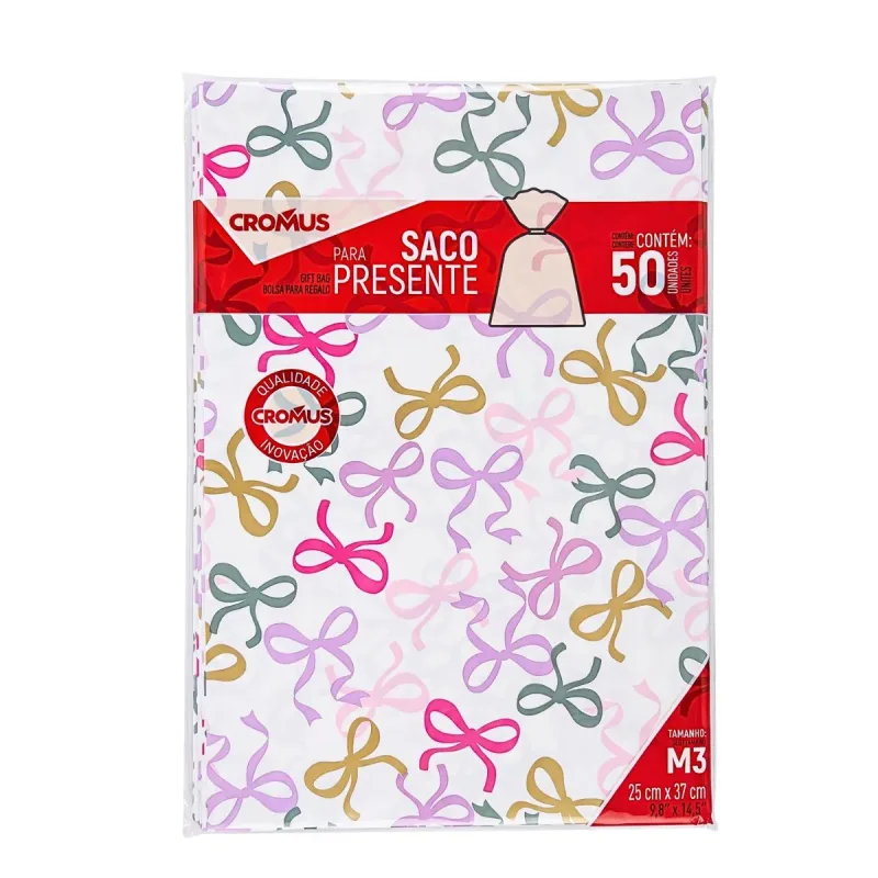 Saco Presente Cromus 25x37cm M3 Lacarote com 50 Unidades