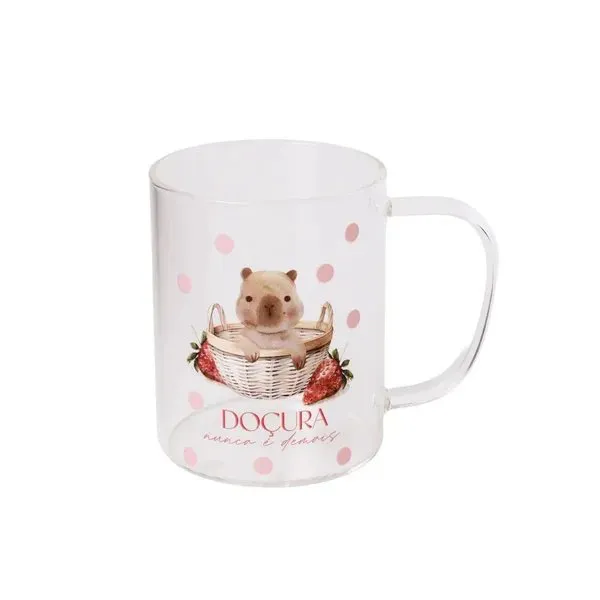 CANECA VIDRO CAPIVARA MORANGOS - Manaia Presentes